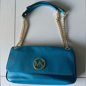 Michael Kors Turquoise Shoulder Bag with Gold Chain